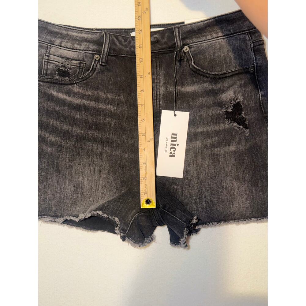 Mica Los Angeles New distressed button zipper black raw frayed hem jeans shorts - Picture 4 of 16